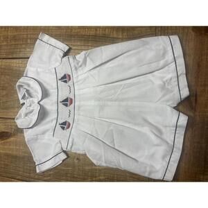 Petit Ami White Baby Romper with Sailboat Embroidery Size 12 months boys